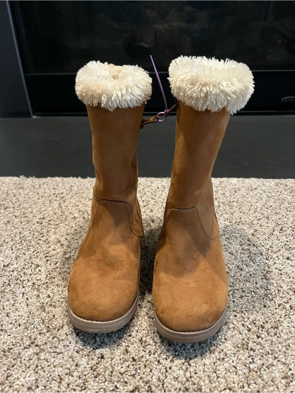 Cat & Jack Kids Faux-Suede Winter Boots with Cream Fur Lining - Tan
